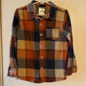 Plaid Button Down Kids Shirt - Orange, Blue, and Gray